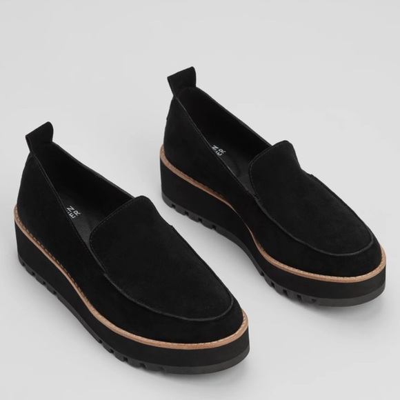 Eileen Fisher | Ells Black Suede Platform Loafer - Picture 2 of 9
